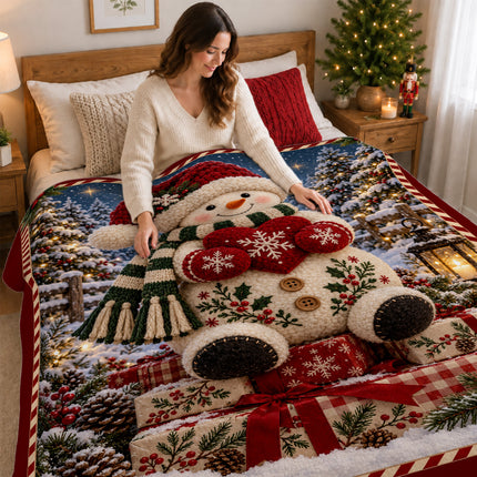 Christmas Snowman Fleece Blanket Cozy Winter Holiday Decor