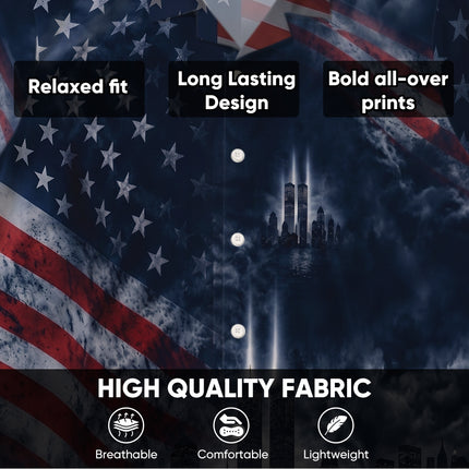 25th Patriot Day American Flag 9/11 Skyline Memorial Tribute Hawaiian Shirt