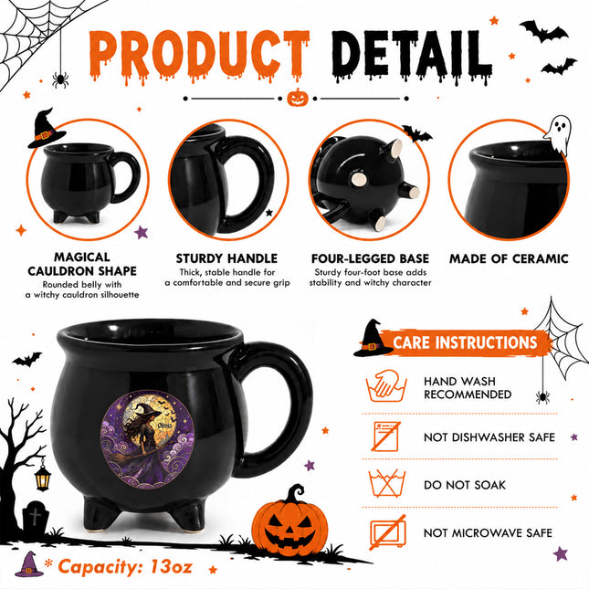 Personalized Witch Cauldron Mug Purple Stained Glass Halloween