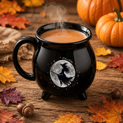 Personalized Witch Moon Cauldron Mug Flying Witch Halloween Coffee Cup