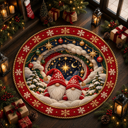 Christmas Round Rug Gnome Starry Night Holiday Doormat