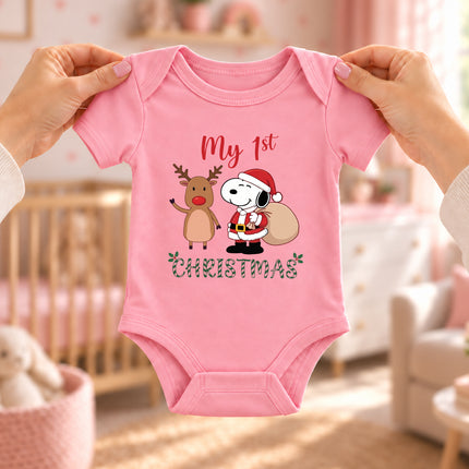 My First Christmas Reindeer Holiday Gift Sack Baby Bodysuit