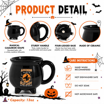 Funny Old Lady Witch Cauldron Ceramic Mug Halloween Gift