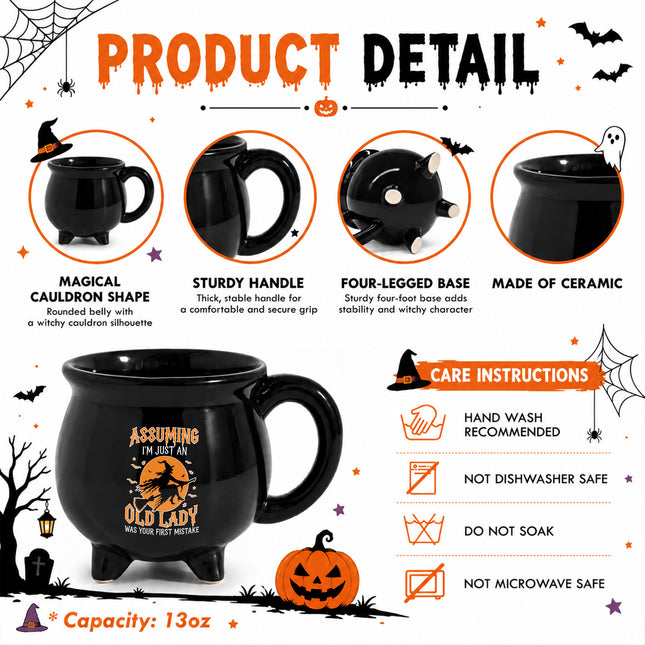 Funny Old Lady Witch Cauldron Ceramic Mug Halloween Gift
