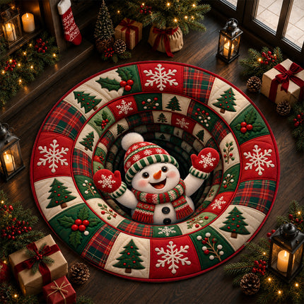 Christmas Round Rug Snowman Holiday Doormat