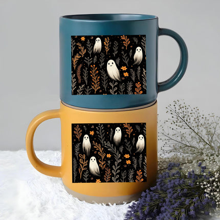 Halloween Pottery Mug Cute Ghost Floral Spooky Season Cup