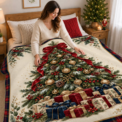 Christmas Tree Fleece Blanket Tartan Plaid Holiday Decor