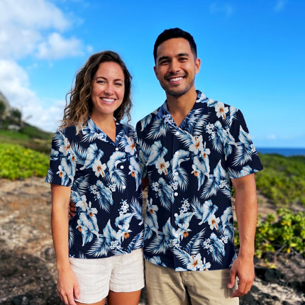 Beach Summer Navy Hibiscus Tropical Floral Hawaiian Shirt