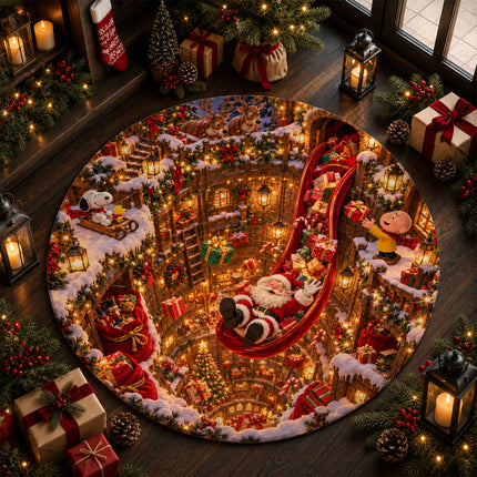 Christmas Round Rug Magical Gift Slide Holiday Doormat