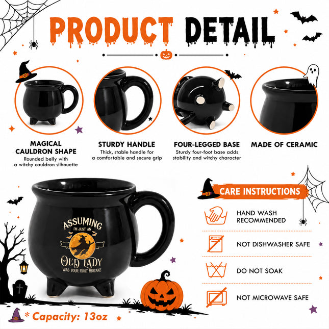 Funny Old Lady Witch Cauldron Ceramic Mug Halloween Gift