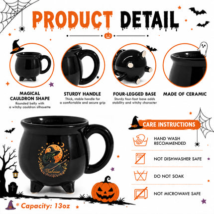 Personalized Witch Cauldron Mug Orange Moon Halloween Custom Name