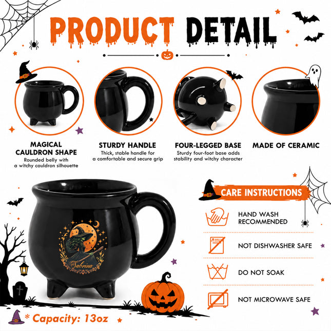 Personalized Witch Cauldron Mug Orange Moon Halloween Custom Name