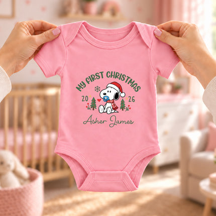Personalized My First Christmas 2026 Custom Name Baby Bodysuit