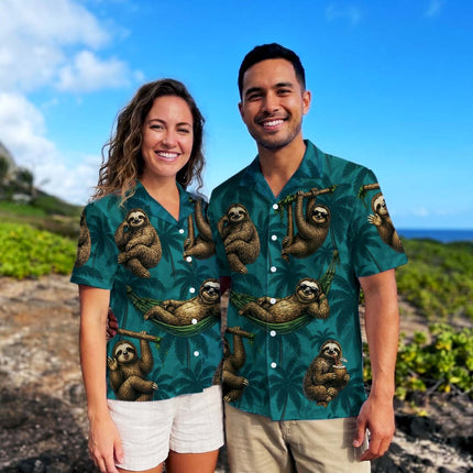 Tropical Sloth Palm Tree Vacation Summer Hawaiian Shirt