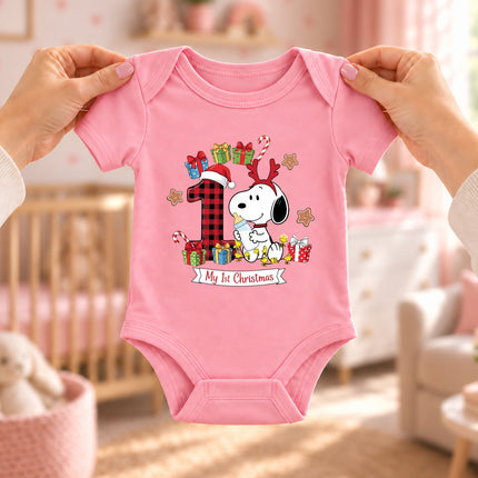 My 1st Christmas Buffalo Plaid Number One Baby Bodysuit