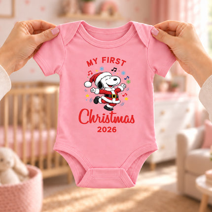 My First Christmas 2026 Festive Music Notes Baby Bodysuit