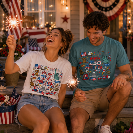 Comfort Colors Happy 250 America Patriotic Icons Doodle T-Shirt