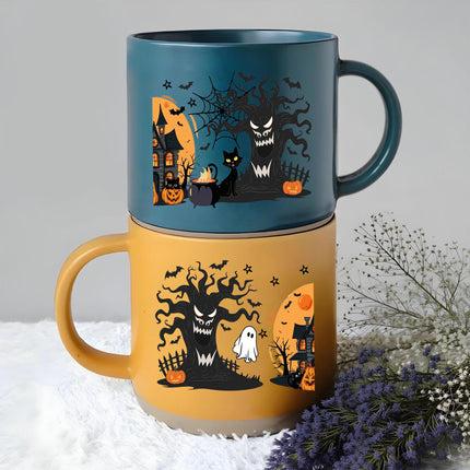 Halloween Pottery Mug Black Cat Haunted House Spooky Cup