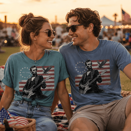 Comfort Colors 250th Anniversary USA Abraham Lincoln Guitar Flag T-Shirt