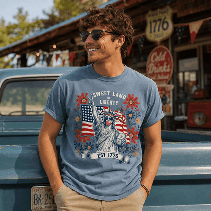 Comfort Colors Sweet Land Of Liberty EST 1776 Bubblegum Statue 250th Anniversary USA T-Shirt