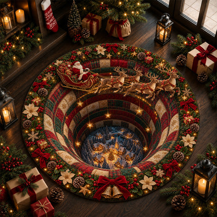 Christmas Round Rug Santa Sleigh Winter Village Doormat