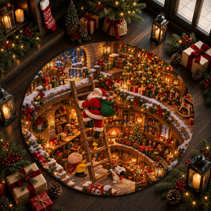 Christmas Round Rug Enchanted Toy Workshop Holiday Doormat