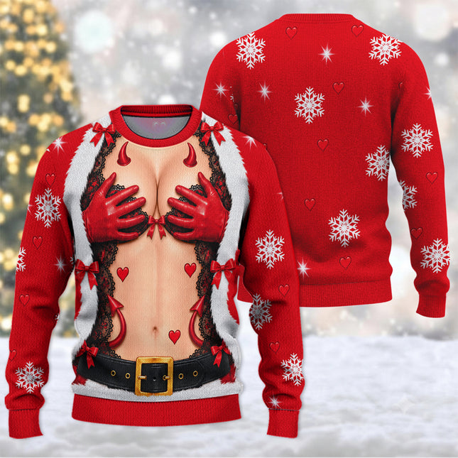 Naughty Santa Ugly Sweatshirt Funny Devil Christmas Party Outfit