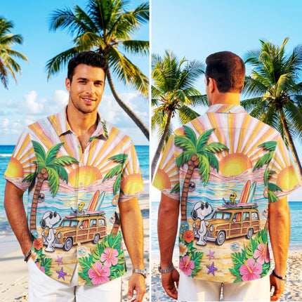 Tropical Beach Sunset Surf Van Hawaiian Shirt