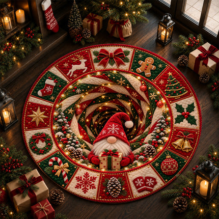 Christmas Round Rug Gnome Present Spiral Doormat