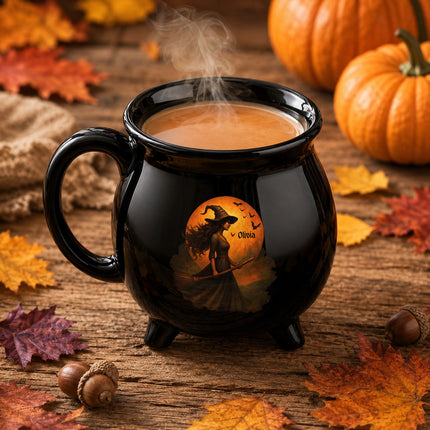 Personalized Witch Full Moon Cauldron Mug Halloween Custom Name