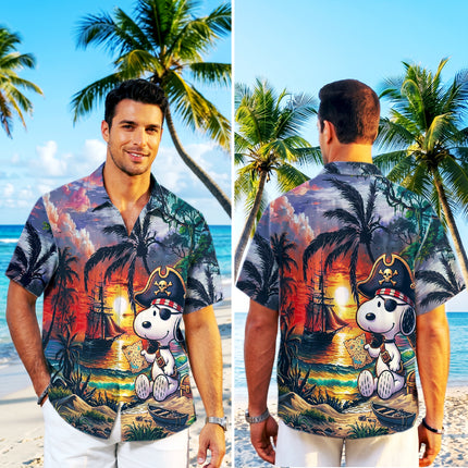 Pirate Treasure Tropical Beach Sunset Hawaiian Shirt