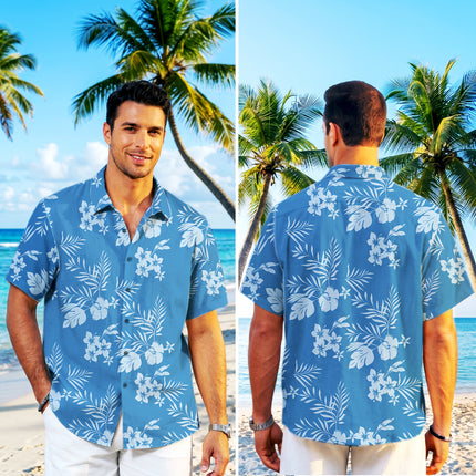 Beach Summer Blue Tropical Floral Hawaiian Shirt