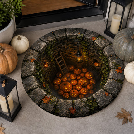 Halloween Round Rug Pumpkin Well 3D Spooky Doormat