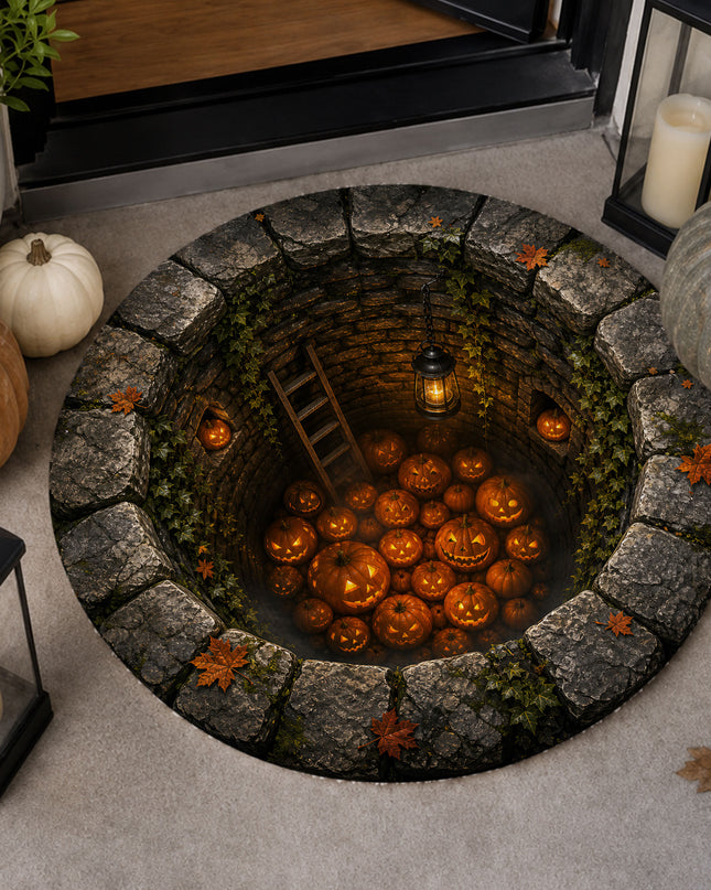 Halloween Round Rug Pumpkin Well 3D Spooky Doormat