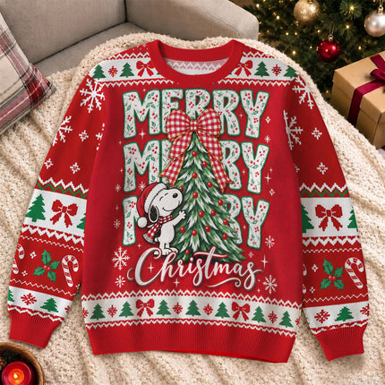 Funny Merry Christmas Ugly Sweatshirt Cartoon Dog Tree Design
