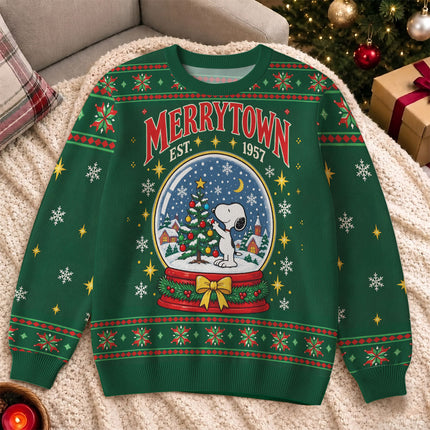 Funny Christmas Snow Globe Ugly Sweatshirt Merrytown Dog Design