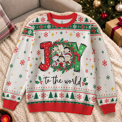 Funny Joy to the World Ugly Sweatshirt Christmas Cartoon Wreath