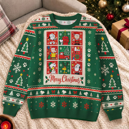 Funny Cartoon Christmas Ugly Sweatshirt Green Holiday Comic Panels