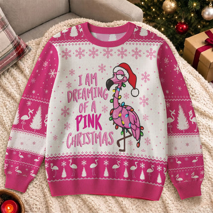 Pink Flamingo Christmas Ugly Sweatshirt Funny Dreaming of a Pink Christmas