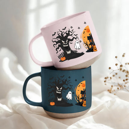 Halloween Pottery Mug Black Cat Haunted House Spooky Cup
