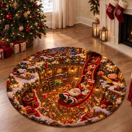 Christmas Round Rug Magical Gift Slide Holiday Doormat