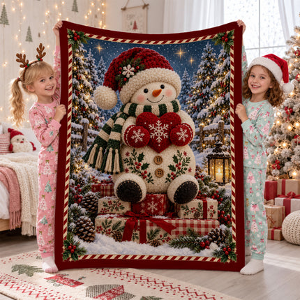Christmas Snowman Fleece Blanket Cozy Winter Holiday Decor