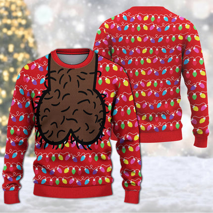 Funny Hairy Balls Christmas Ugly Sweatshirt Colorful Lights Adult Humor