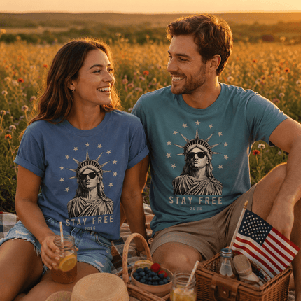 Comfort Colors Stay Free 2026 250th Anniversary USA Sunglasses Statue T-Shirt