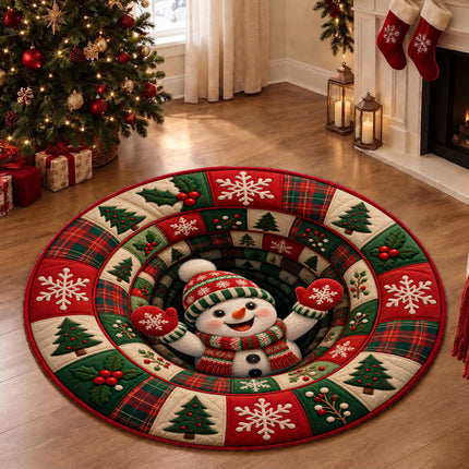 Christmas Round Rug Snowman Holiday Doormat