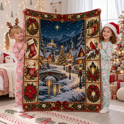 Christmas Village Fleece Blanket Winter Holiday Decor