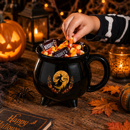 Personalized Harvest Moon Witch Cauldron Mug Halloween Flying Witch
