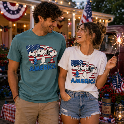 Comfort Colors America Cool Pups Patriotic Flag Sunglasses T-Shirt