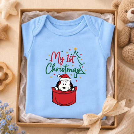 My First Christmas Santa Hat Pocket Graphic Baby Bodysuit