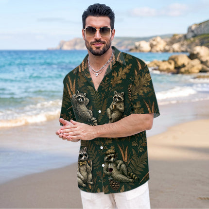 Vintage Raccoon Forest Botanical Summer Hawaiian Shirt
